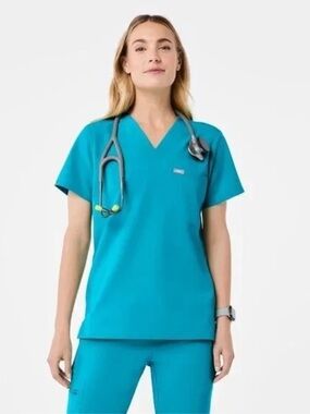 FIGS Oasis Catarina V-Neck Top in Teal Medical Scrub Top - Women size XXS